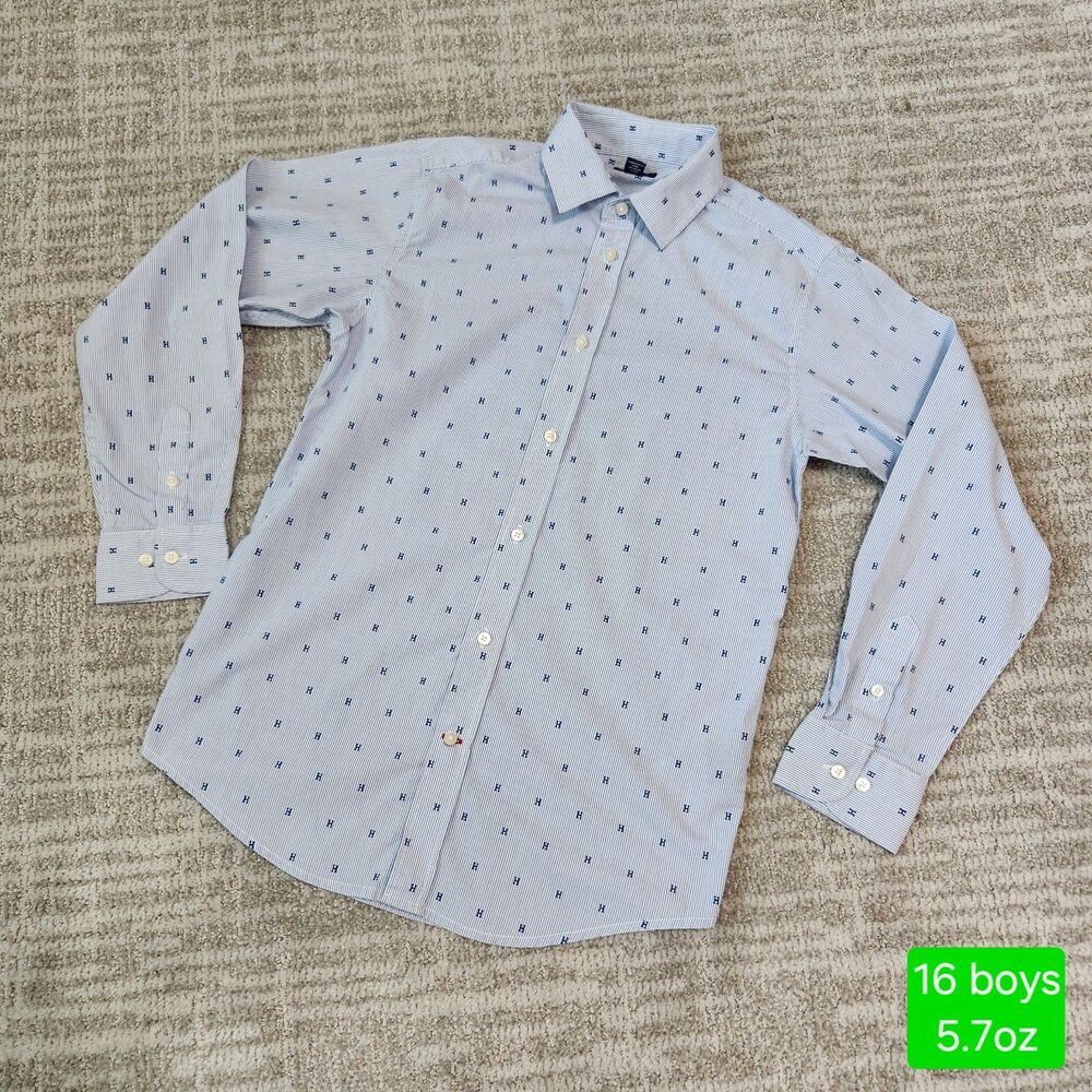 Tommy Hilfiger Boy's long sleeve H button down top blue size 16
